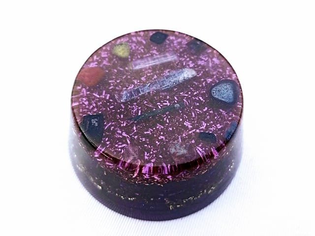 Violet Orgone Puck with copper and brass.