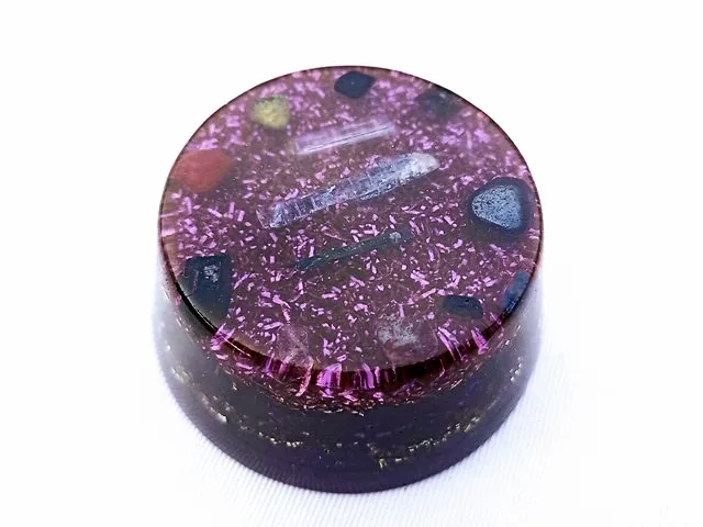 Violet Orgone Puck with copper and brass.