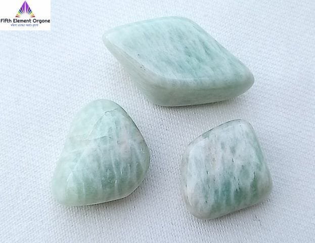 Amazonite crystals on a white background