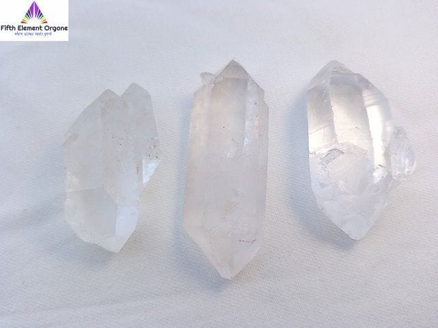 Clear Quartz crystals on a white background