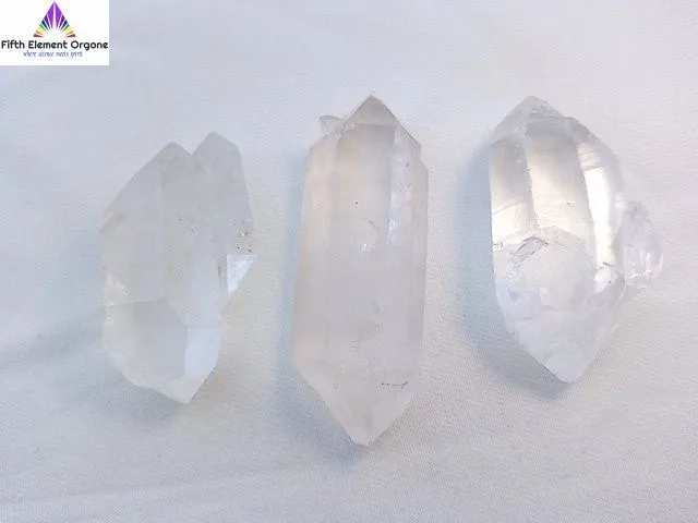 Clear Quartz crystals on a white background