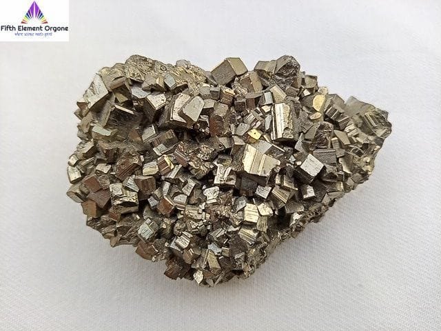 Pyrite crystal on a white background