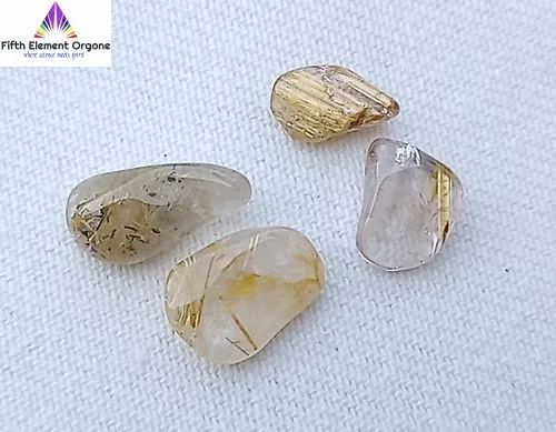 Rutilated Quartz crystals on a white background.