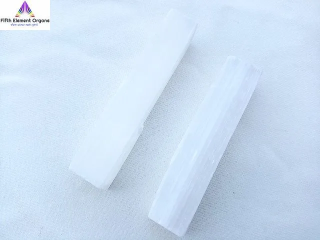Selenite crystal on a white background